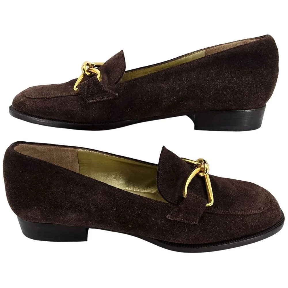 Bruno Magli Italy Womens 6.5AA Brown Suede Leather Dress Shoes Horsebit Loafers - Picture 5 of 12